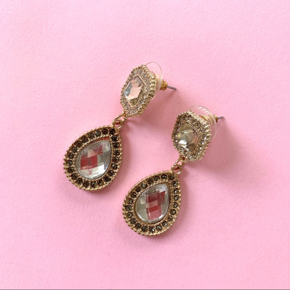 Teardrop Earrings with Faux Diamond Halos
